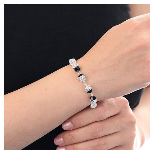 Cross bracelet 925 silver two-tone crystal white black rhinestones 2