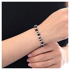 Bracciale decina grani cristallo nero rondelle argento 925