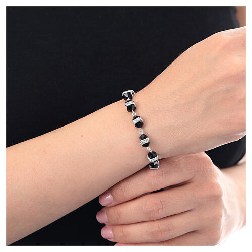 Bracciale decina grani cristallo nero rondelle argento 925 2