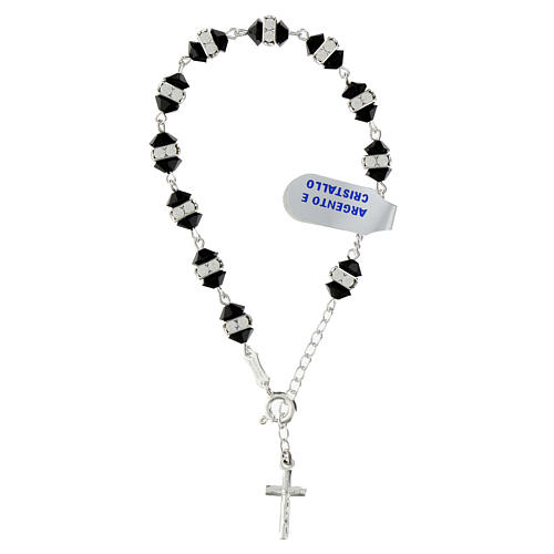 Decade rosary bracelet with black crystal beads and 925 silver rings 1