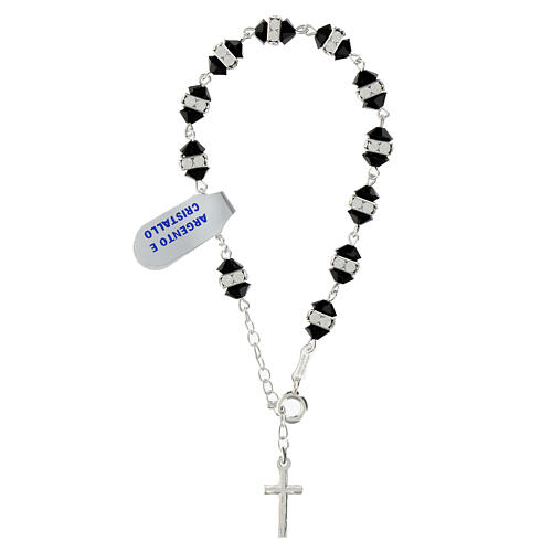 Decade rosary bracelet with black crystal beads and 925 silver rings 3