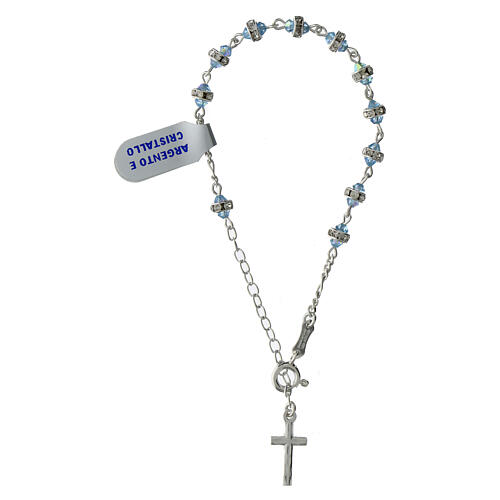 Bracciale grani cristallo conico azzurro rondelle argento 925 3