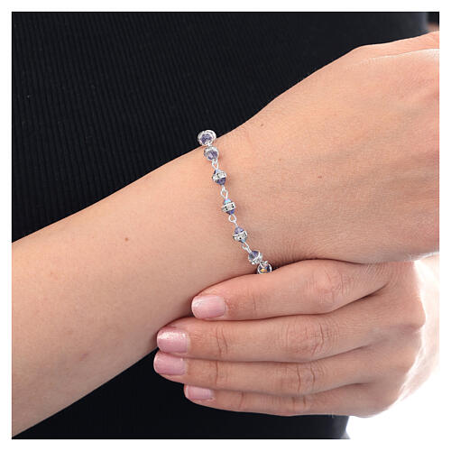 Bracciale argento 925 grani cristallo conico viola iridescente 2