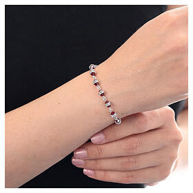 Bracciale grani cristallo rosso iridescente rondelle strass argento 925