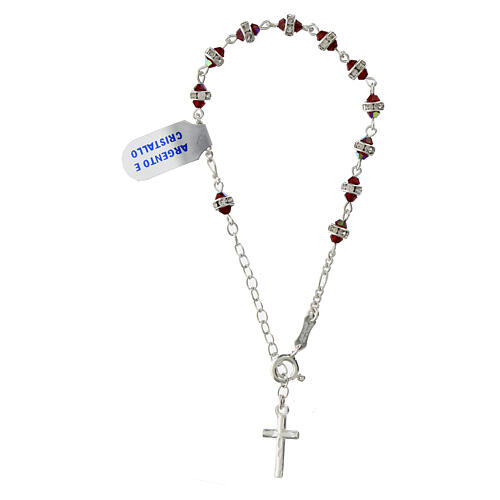 Cross bracelet with iridescent red crystal beads and 925 silver rhinestones 3