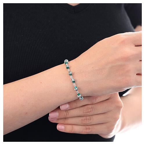 Rosenkranz-Armband, 10er-Armband, 925er Silber, grüne Kristalle, Strass-Rondellen 2