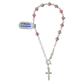 Bracciale decina grani rosa cristalli argento 925 strass