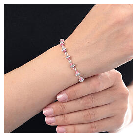 Bracciale decina grani rosa cristalli argento 925 strass