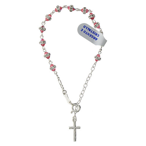 Bracciale decina grani rosa cristalli argento 925 strass 3