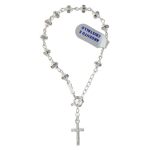 Single decade rosary bracelet, conical white crystals and rhinestones and 925 silver 2