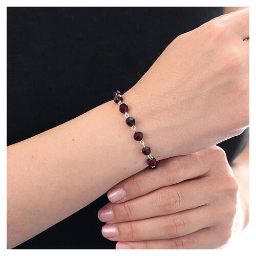 Decade rosary bracelet faceted garnet crystal 6 mm 925 silver 2