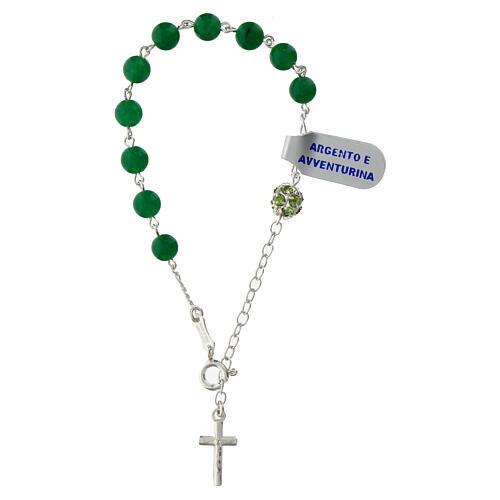 Single decade rosary bracelet of green aventurine beads, 0.24 inches, 925 silver 1