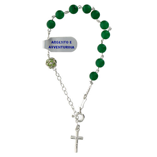 Single decade rosary bracelet of green aventurine beads, 0.24 inches, 925 silver 2