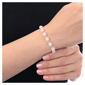 Bracelet dizainier argent 925 grains 6 mm quartz rose strass