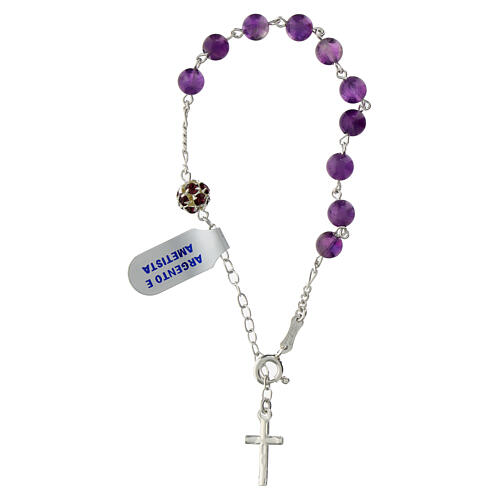 Single decade rosary bracelet of amethyst beads, 0.24 inches, 925 silver 2