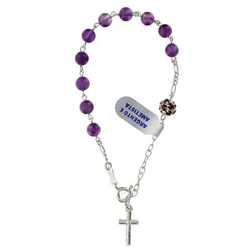 Bracciale grani 6 mm ametista pater strassball viola argento 925 1