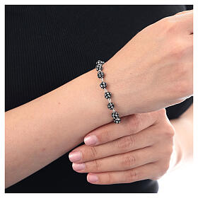 Pulsera decena cuentas strass 6 mm negra zircones blancos plata 925