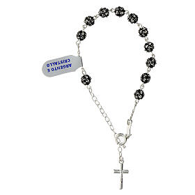 Bracciale decina strassball 6 mm nera zirconi bianchi argento 925