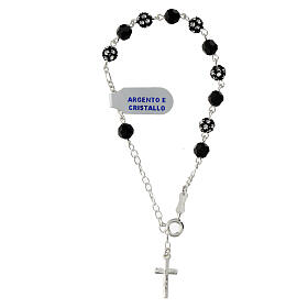 Rosenkranz-Armband Strassball geschliffenes Kristall 6 mm Schwarz 925 Silber