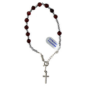 Cross bracelet with burgundy crystal beads 6 mm hematite pearls with 925 silver cable
