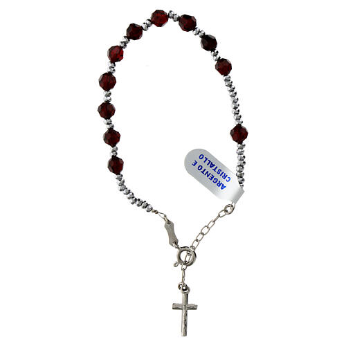 Cross bracelet with burgundy crystal beads 6 mm hematite pearls with 925 silver cable 1