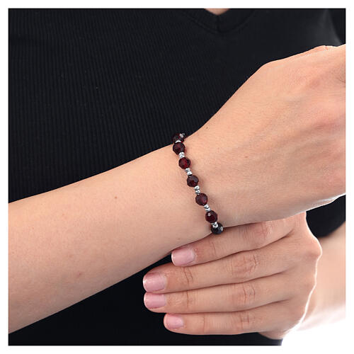 Cross bracelet with burgundy crystal beads 6 mm hematite pearls with 925 silver cable 2