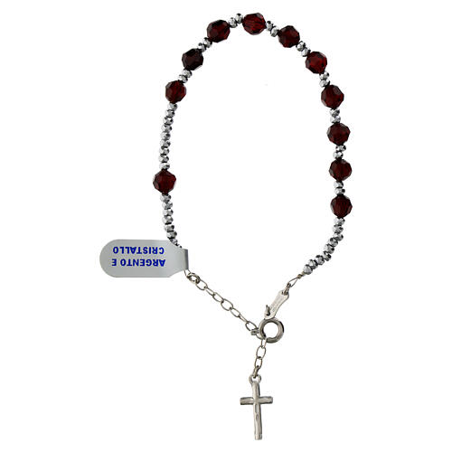 Cross bracelet with burgundy crystal beads 6 mm hematite pearls with 925 silver cable 3