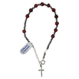 Bracciale cristallo granato 6 mm ematite nera argento 925 cavetto