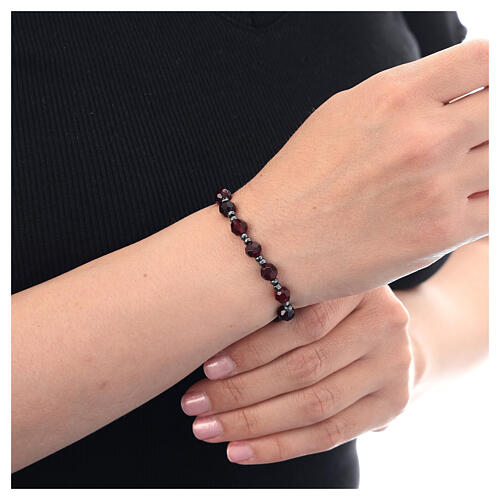 Bracciale cristallo granato 6 mm ematite nera argento 925 cavetto 2
