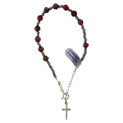 Bracciale cristallo granato 6 mm ematite nera argento 925 cavetto 3