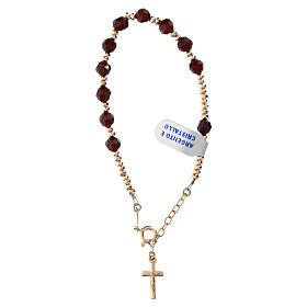 Rosé single decade rosary bracelet with burgundy crystal beads and pink hematite, 925 silver