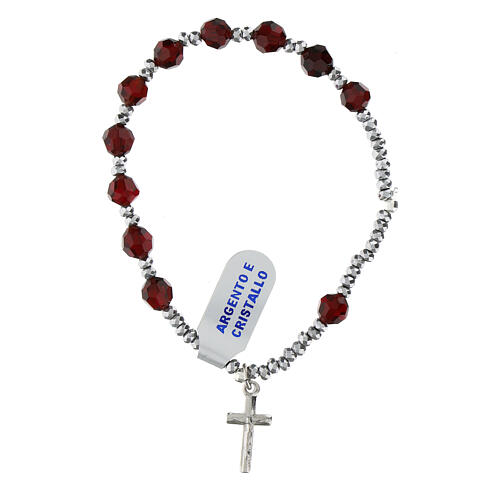 Elastic bracelet with 0.24 in burgundy crystals and hematite beads, 925 silver 1