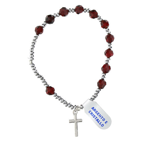 Hematite elastic bracelet 6 mm grains garnet crystal 925 silver 3