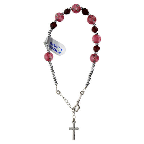 Armband mit Perlen und rosafarbenen Kristallen, Hämatit und 925er Silber 3