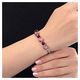 Bracciale perle vetro rosa cristalli ematite argento 925