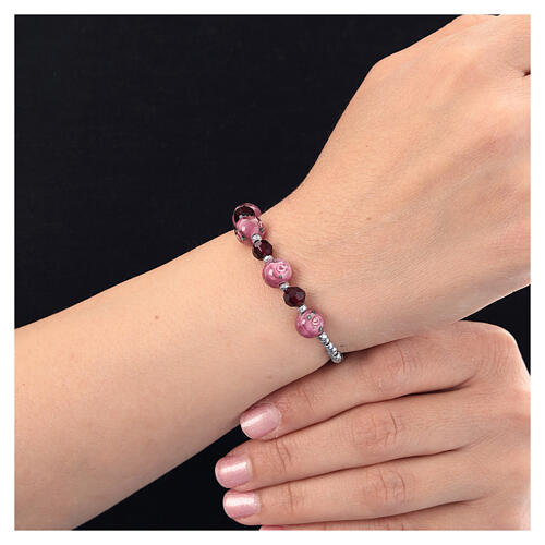 Bracelet with pink glass pearls and hematite crystals in 925 silver 2