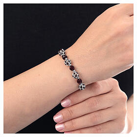 Pulsera cuentas strass cristales burdeos hematites plata 925