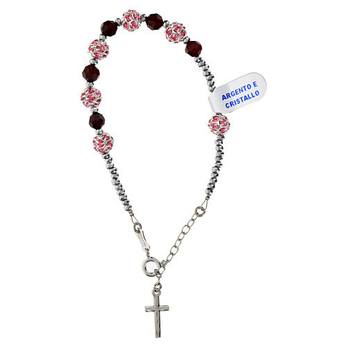 Armband aus 925er Silber in Bordeaux mit Kristallen und Strassperlen in Pink und Hämatit Drahtseil 3