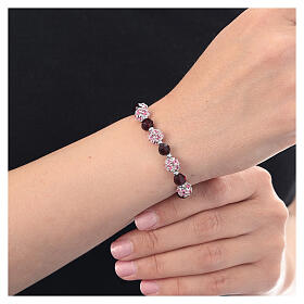 Bracciale cristalli bordeaux strassball rosa ematite argento 925 cavetto