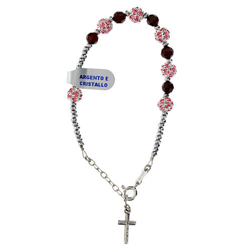 Bracciale cristalli bordeaux strassball rosa ematite argento 925 cavetto 1