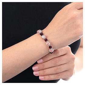 Bracciale decina grani cristallo 6 mm decori rosa ematite argento 925