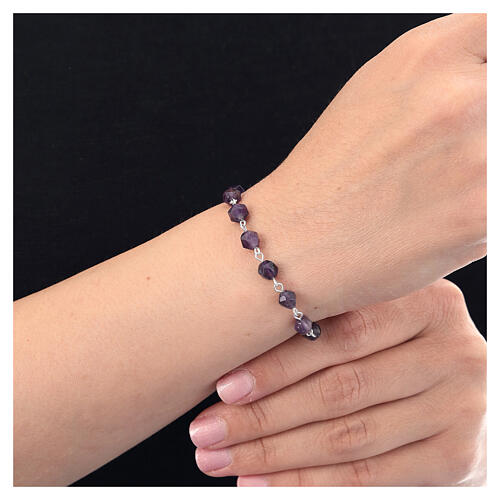 Bracciale decina ametista sfaccettata 6 mm argento 925 2