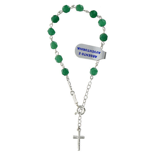 Single decade rosary bracelet, faceted green aventurine beads of 0.24 in, 925 silver 1