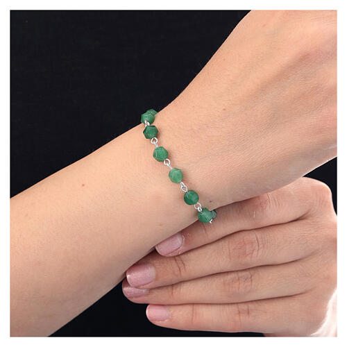 Single decade rosary bracelet, faceted green aventurine beads of 0.24 in, 925 silver 2