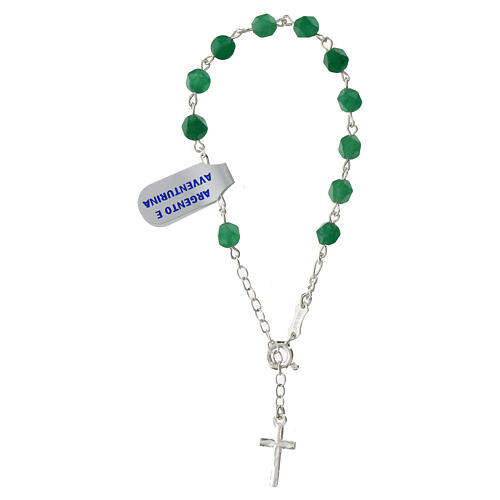 Single decade rosary bracelet, faceted green aventurine beads of 0.24 in, 925 silver 3