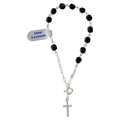 Armband aus 925er Silber mit zehn 6 mm großen Onyxperlen und Kreuz 3