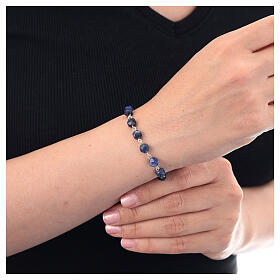 Bransoletka dziesiątka, srebro 925, koraliki lapis lazuli, krzyż