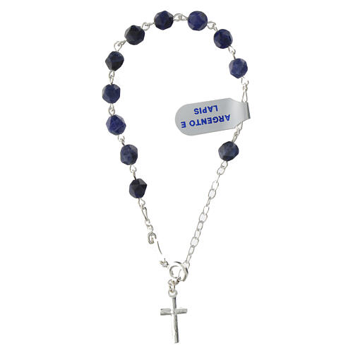 Rosary bracelet 925 silver cross with faceted lapis beads  1