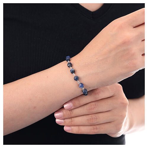 Rosary bracelet 925 silver cross with faceted lapis beads  2