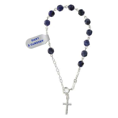 Rosary bracelet 925 silver cross with faceted lapis beads  3